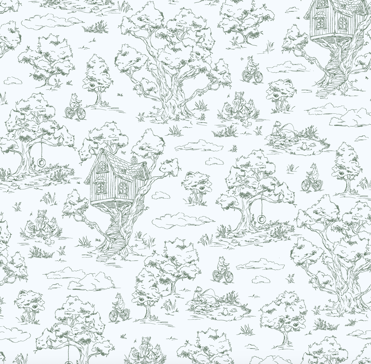 Wyatt Whimsical Wallpaper in White, Blue and Pink