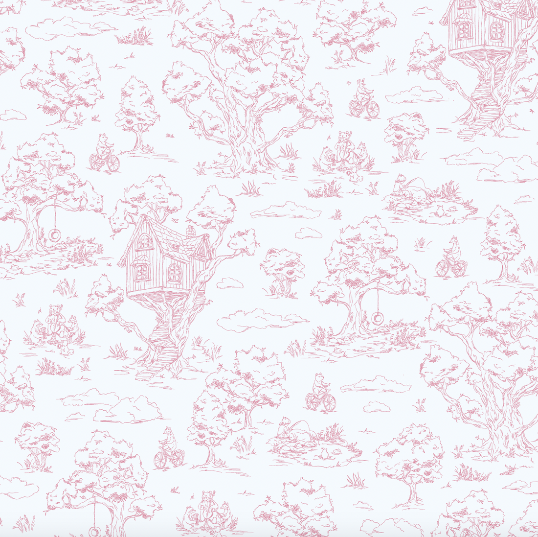Wyatt Whimsical Wallpaper in White, Blue and Pink