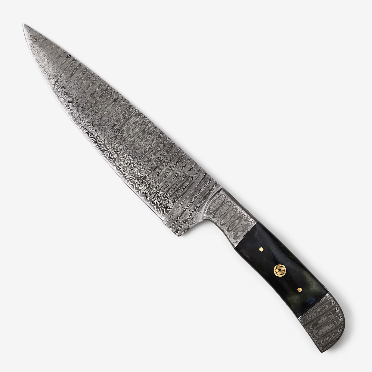 Artisanal Damascus Steel Kitchen Knife with Bull Horn Handle