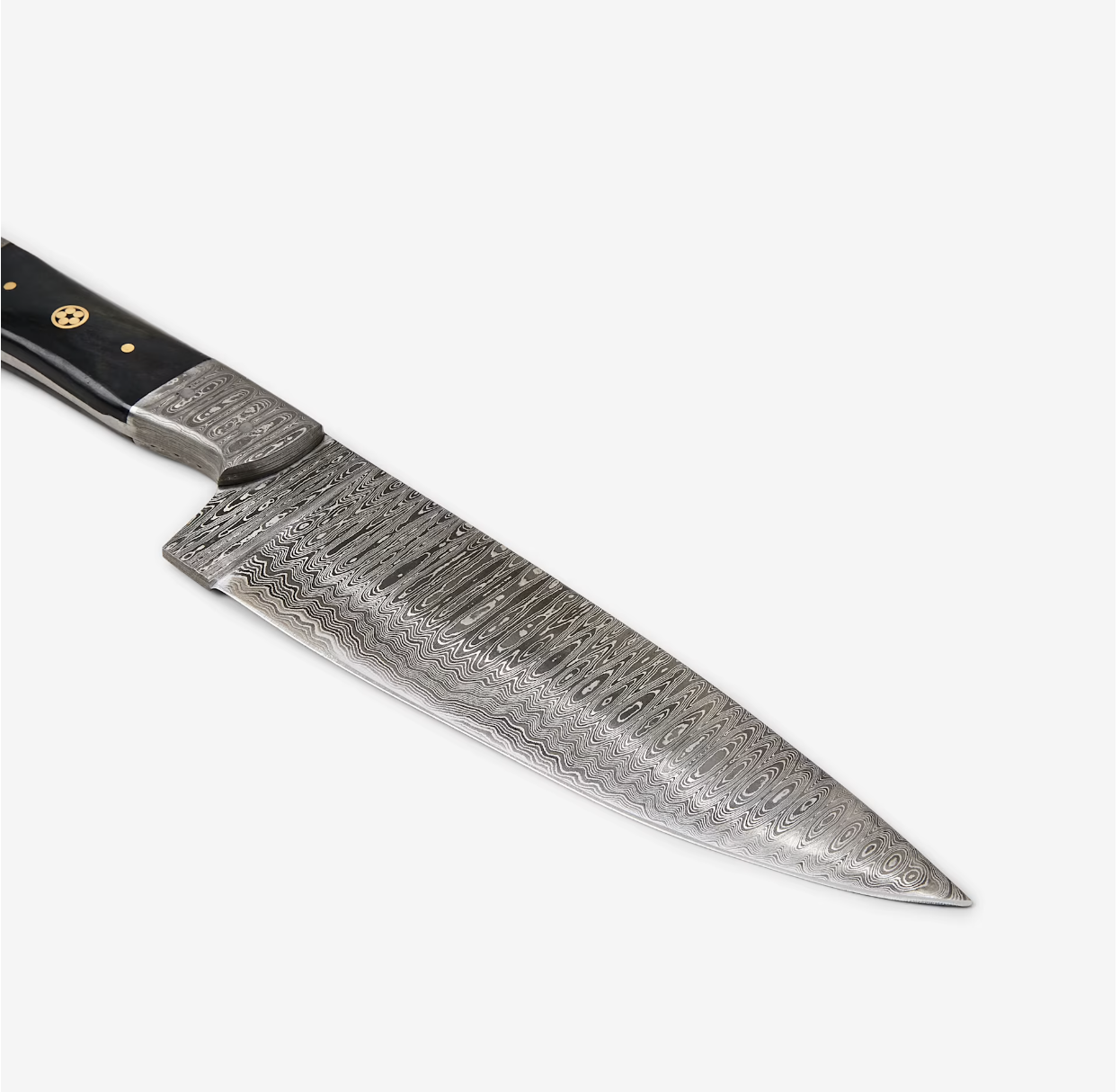 Artisanal Damascus Steel Kitchen Knife with Bull Horn Handle