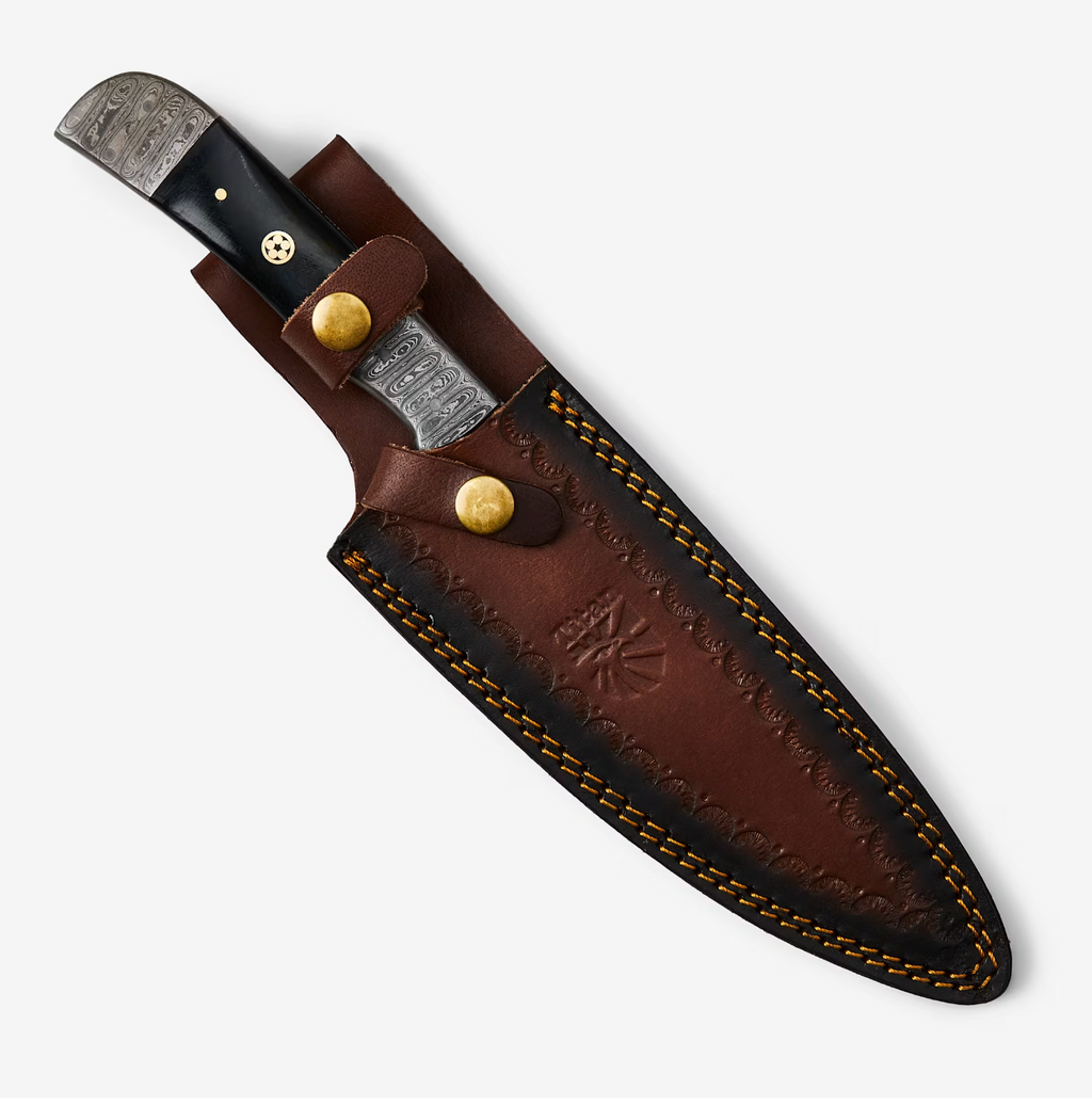 Artisanal Damascus Steel Kitchen Knife with Bull Horn Handle