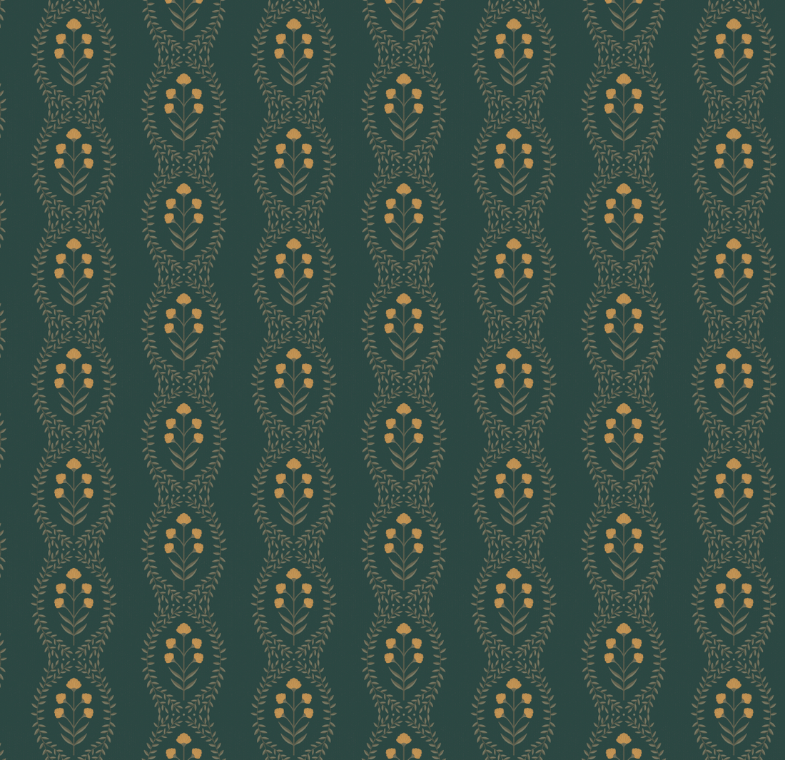 Nattie Floral Wallpaper in Green Blue Pink White Bohemian Style