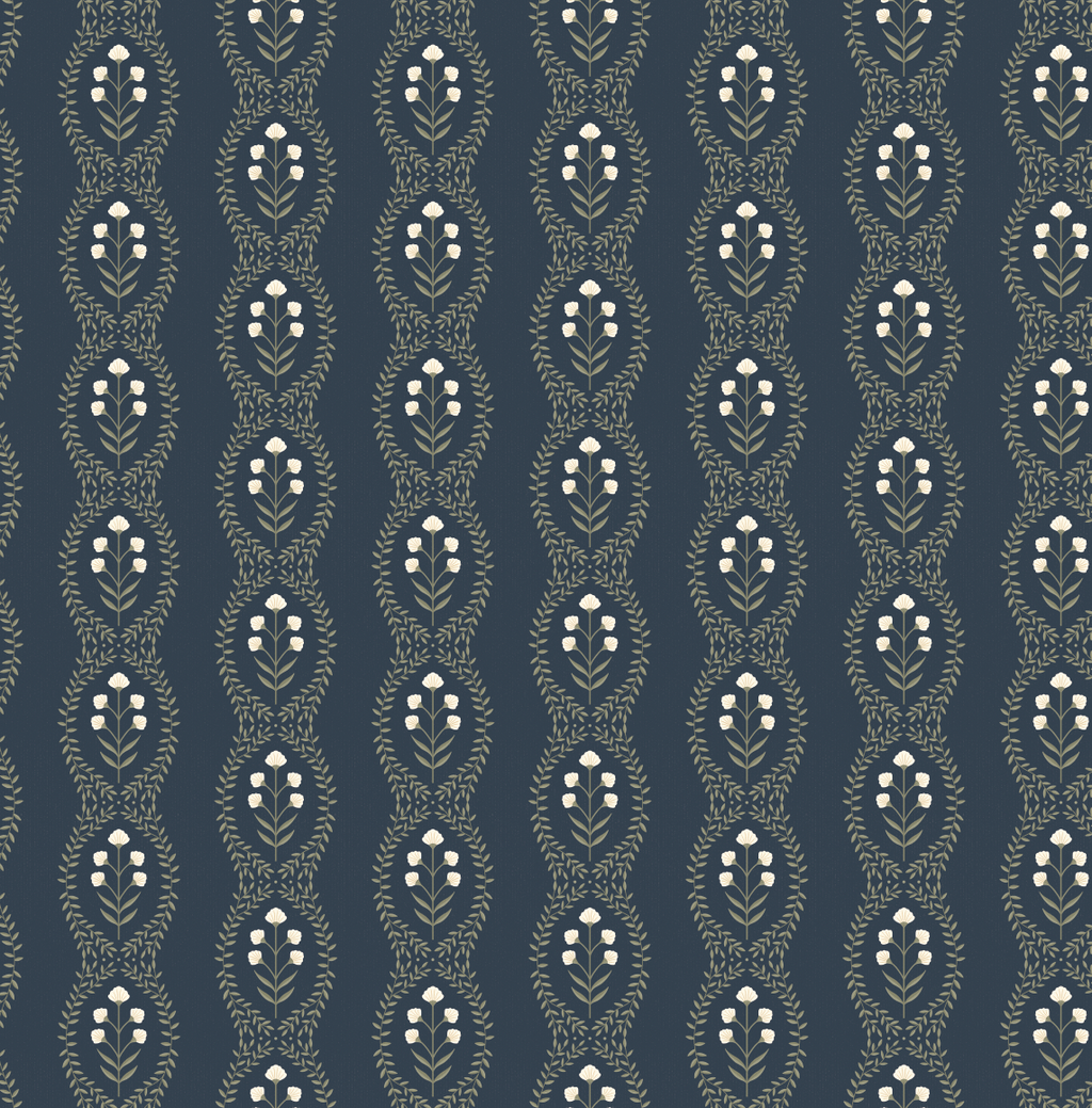 Nattie Floral Wallpaper in Green Blue Pink White Bohemian Style