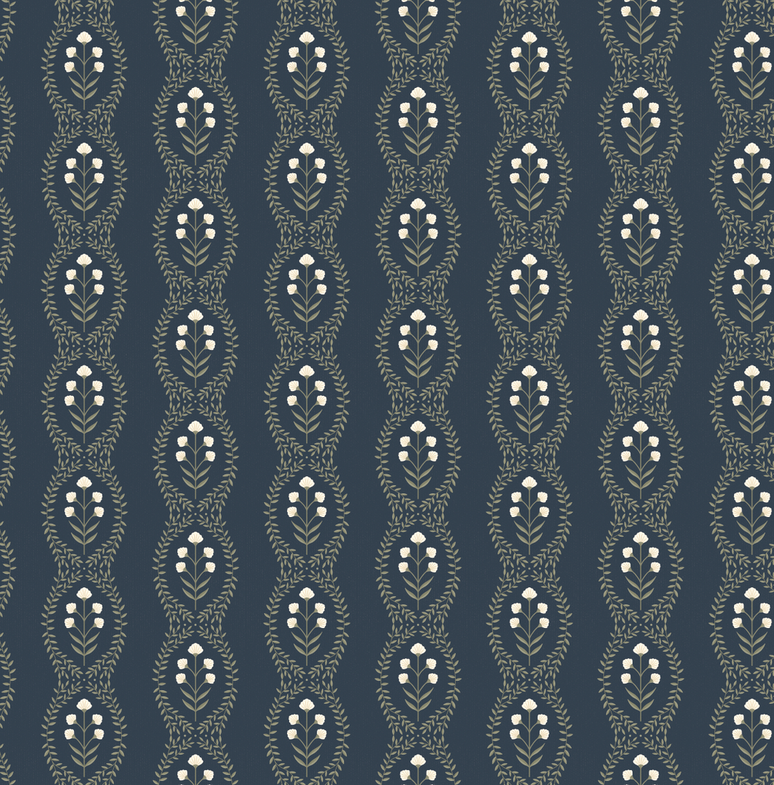 Nattie Floral Wallpaper in Green Blue Pink White Bohemian Style