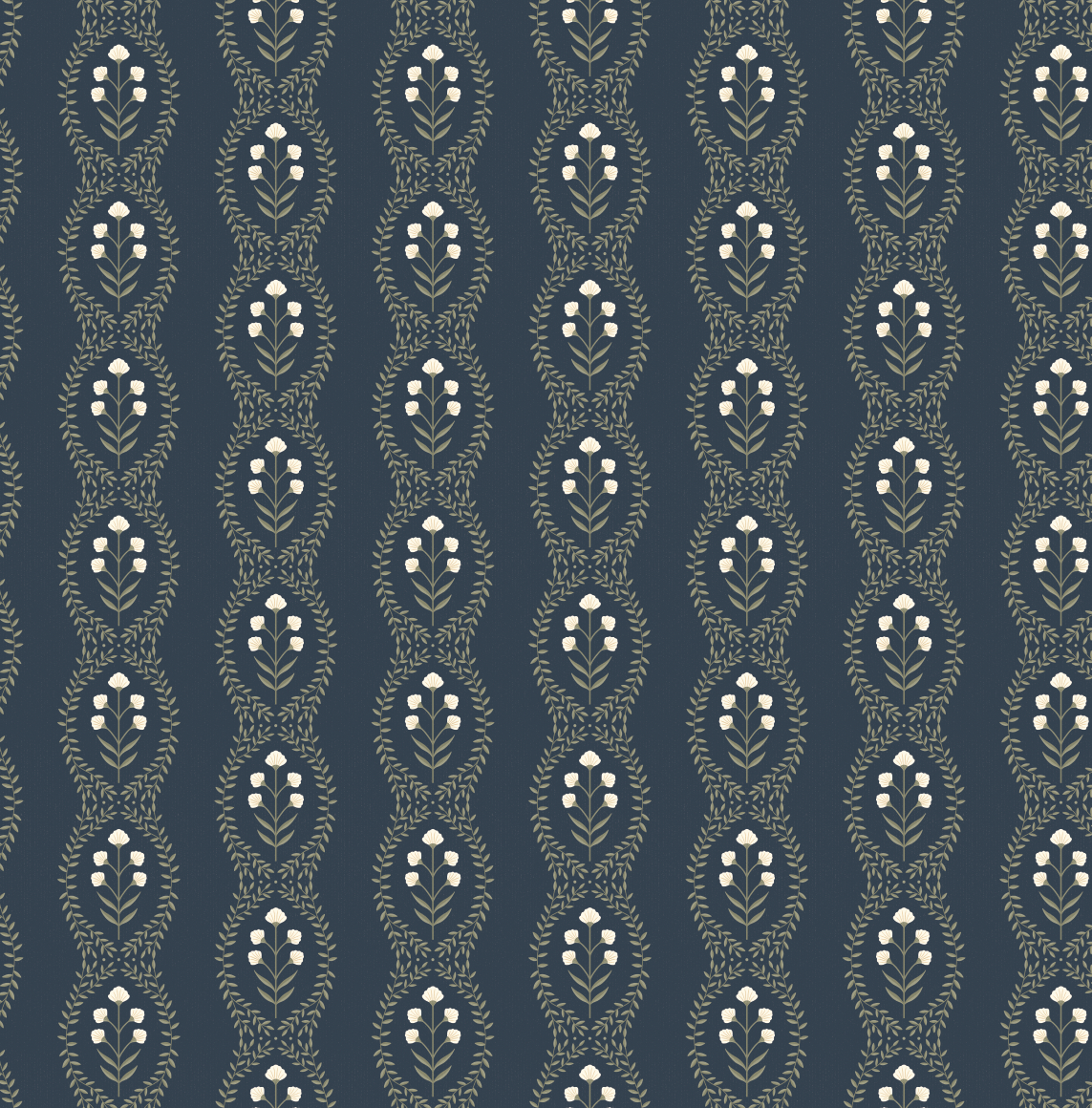 Nattie Floral Wallpaper in Green Blue Pink White Bohemian Style
