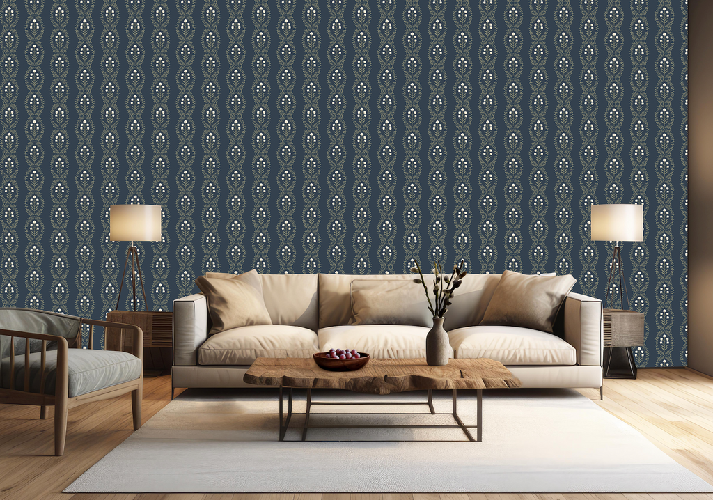 Nattie Floral Wallpaper in Green Blue Pink White Bohemian Style