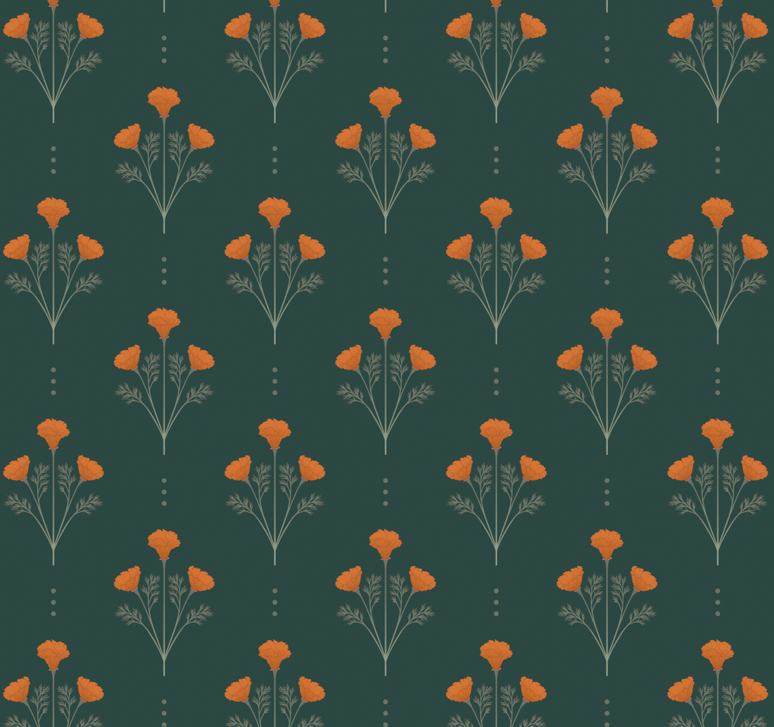 Liv Floral Removable Wallpaper in Orange, Green, and Cream