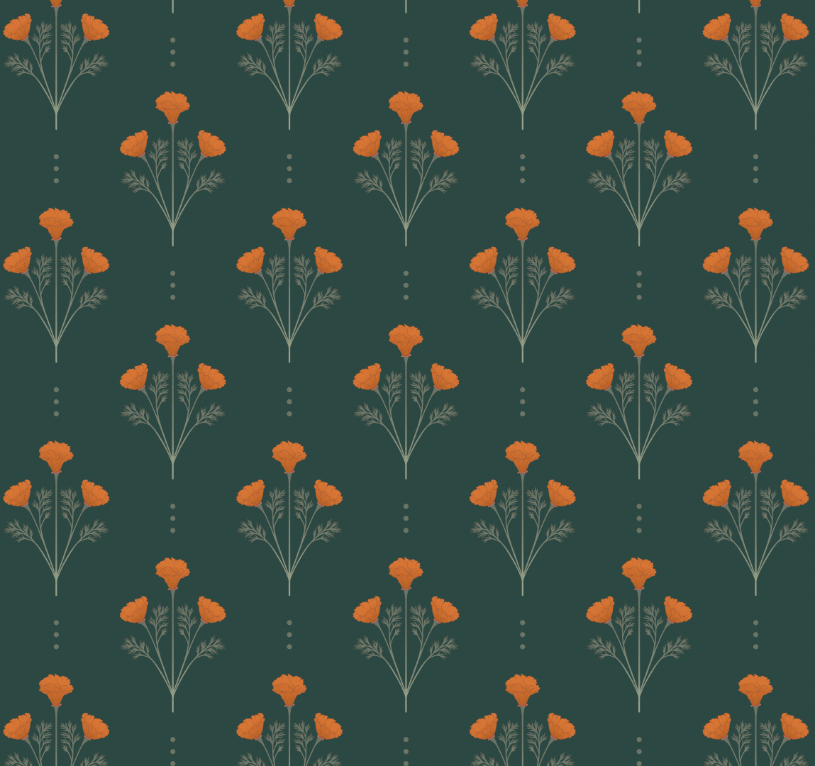 Liv Floral Removable Wallpaper in Orange, Green, and Cream