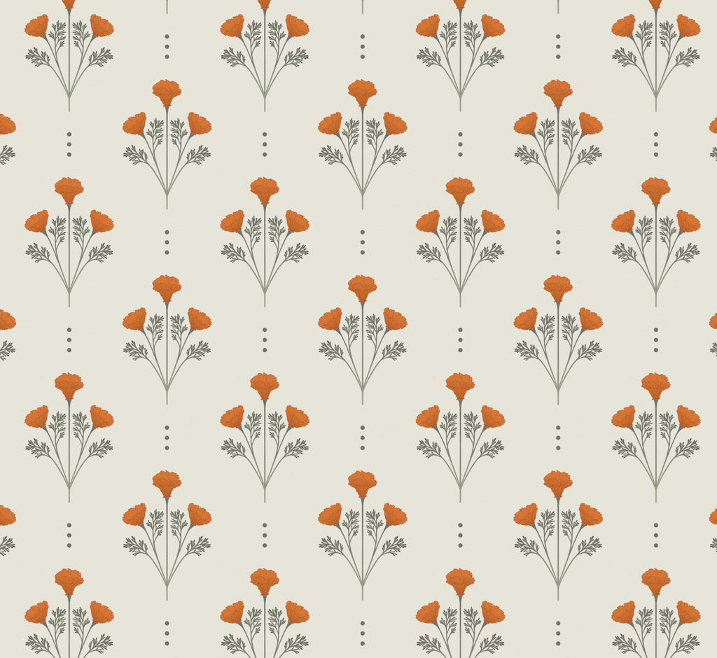 Liv Floral Removable Wallpaper in Orange, Green, and Cream