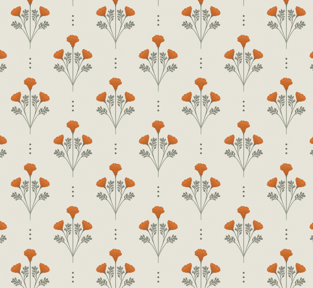 Liv Floral Removable Wallpaper in Orange, Green, and Cream