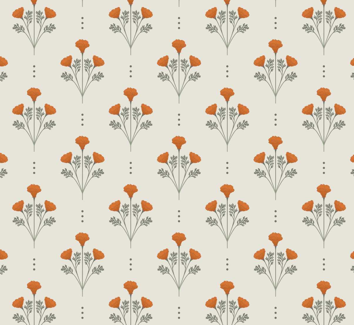 Liv Floral Removable Wallpaper in Orange, Green, and Cream