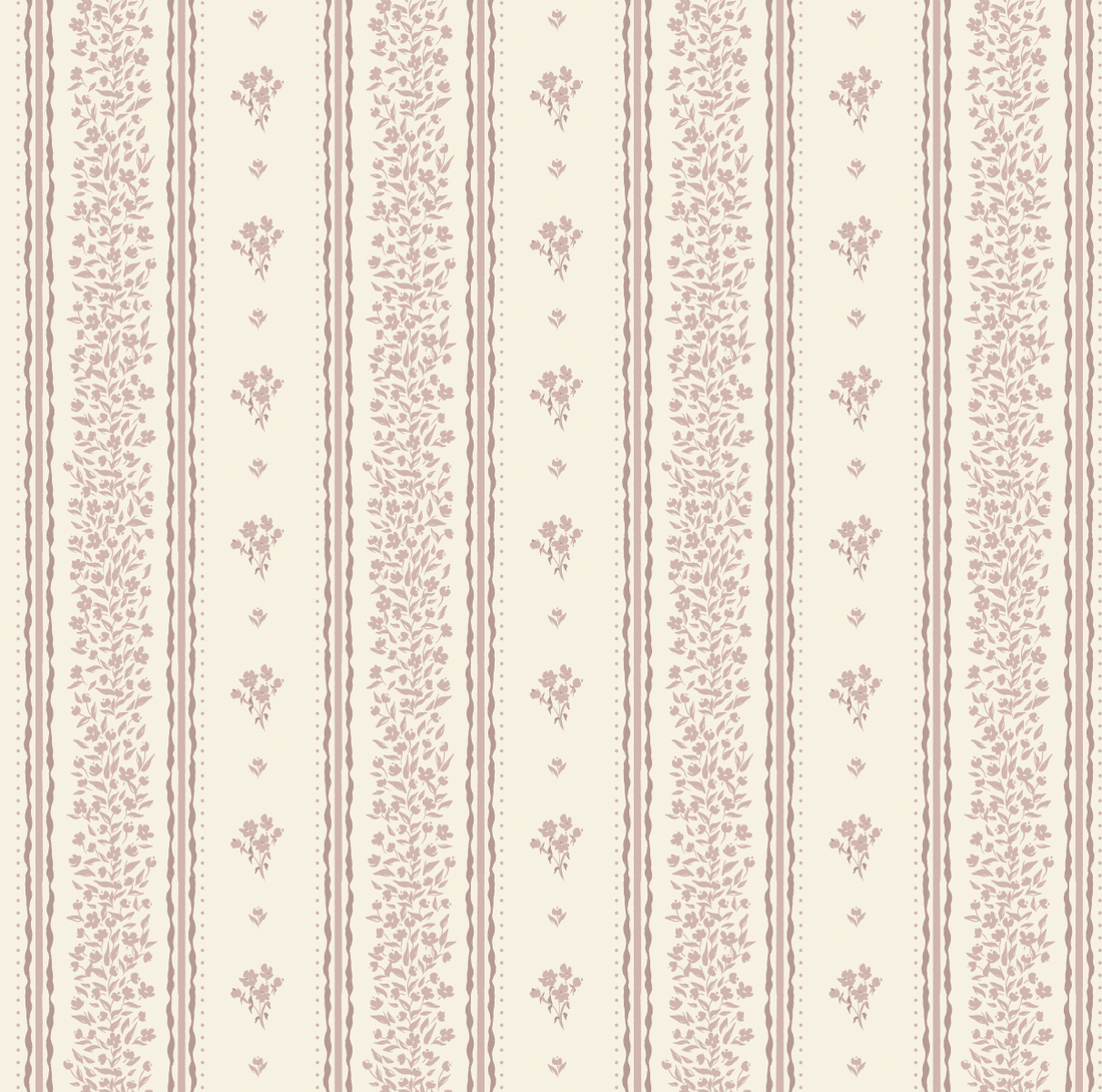 Lyla Striped Wallpaper in Burgundy, Blue, and Cream