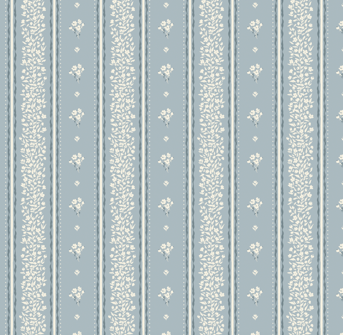 Lyla Striped Wallpaper in Burgundy, Blue, and Cream