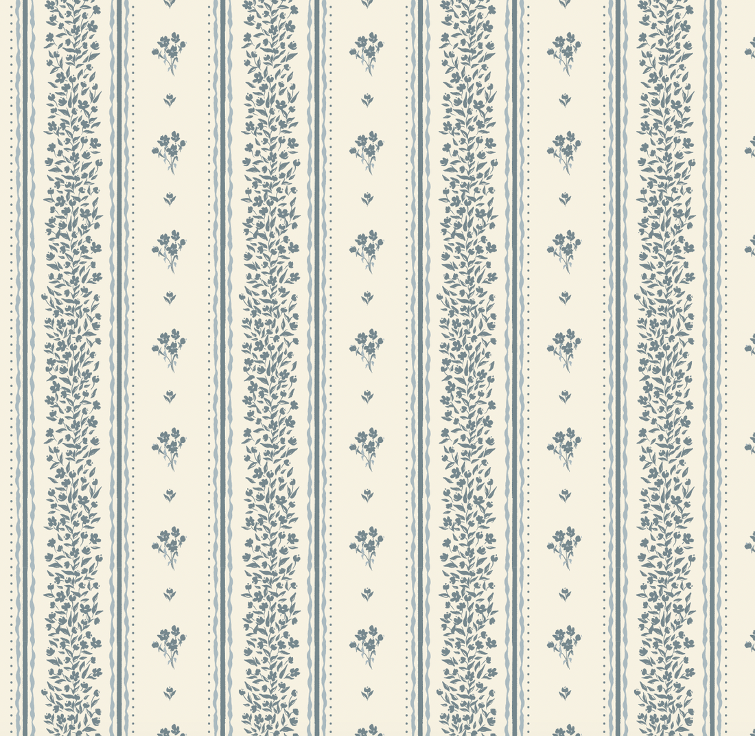 Lyla Striped Wallpaper in Burgundy, Blue, and Cream