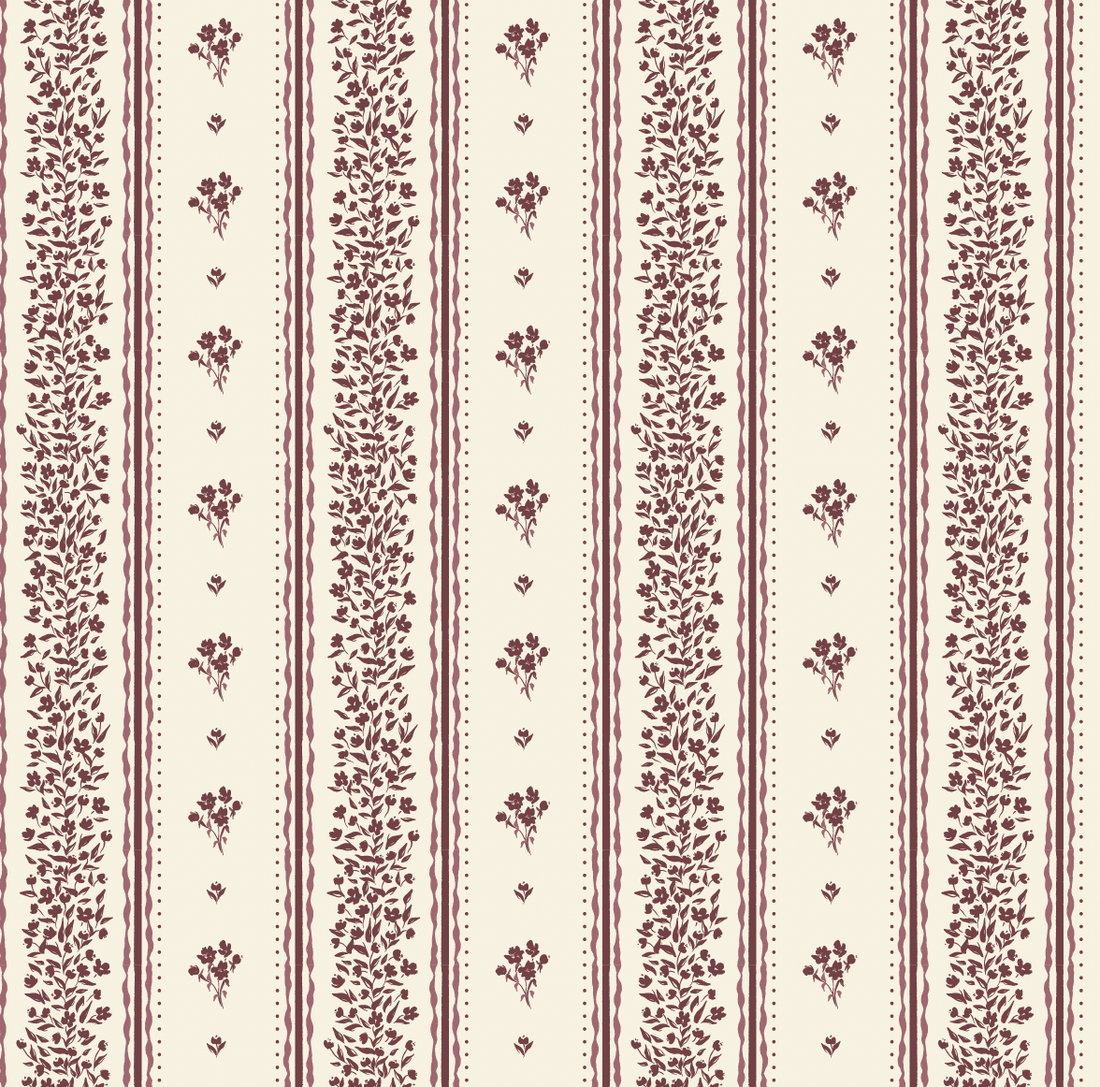 Lyla Striped Wallpaper in Burgundy, Blue, and Cream