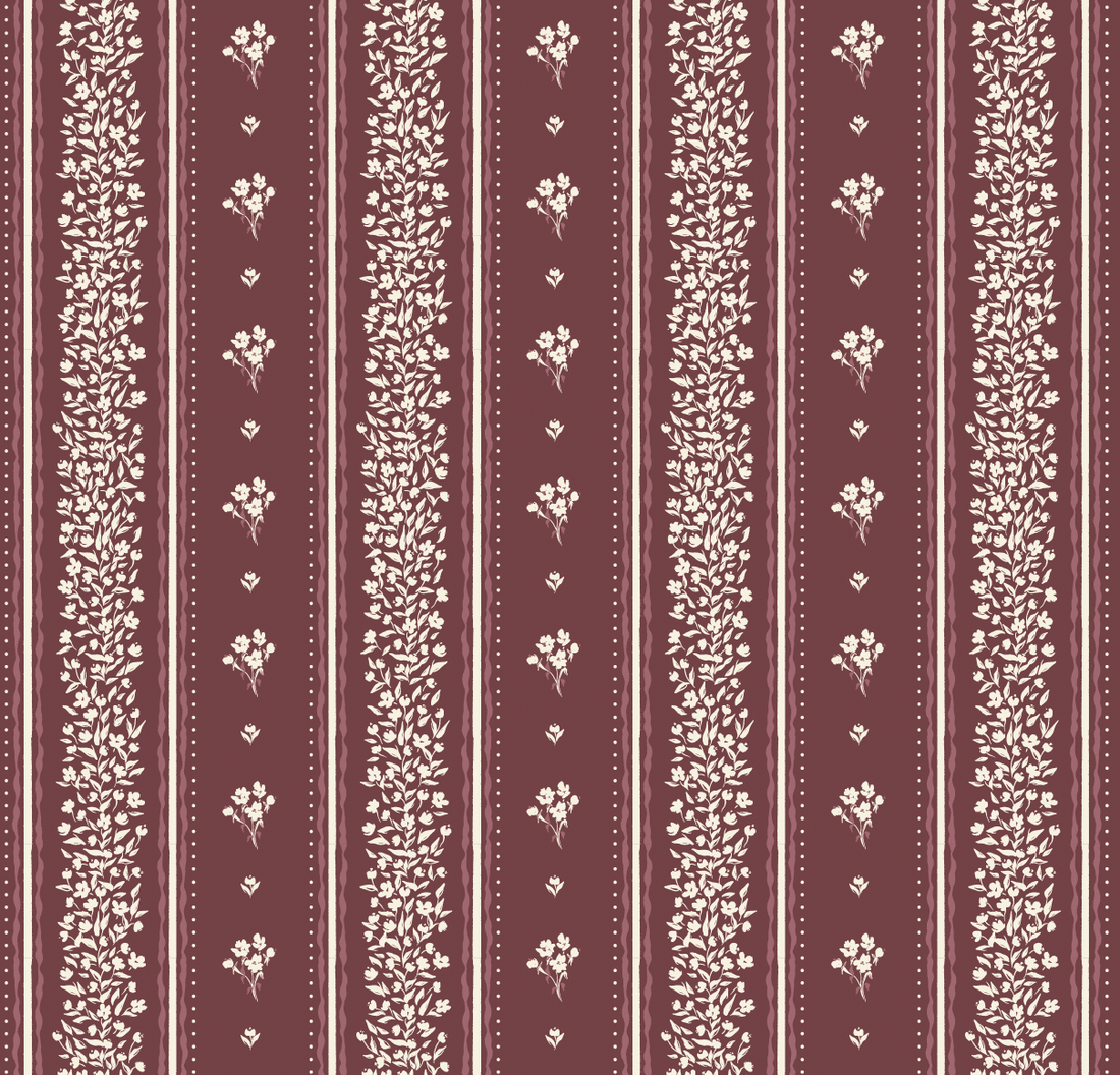 Lyla Striped Wallpaper in Burgundy, Blue, and Cream