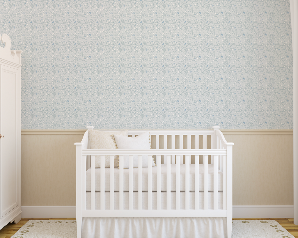 Peyton Floral Wallpaper in Light-Blue and White
