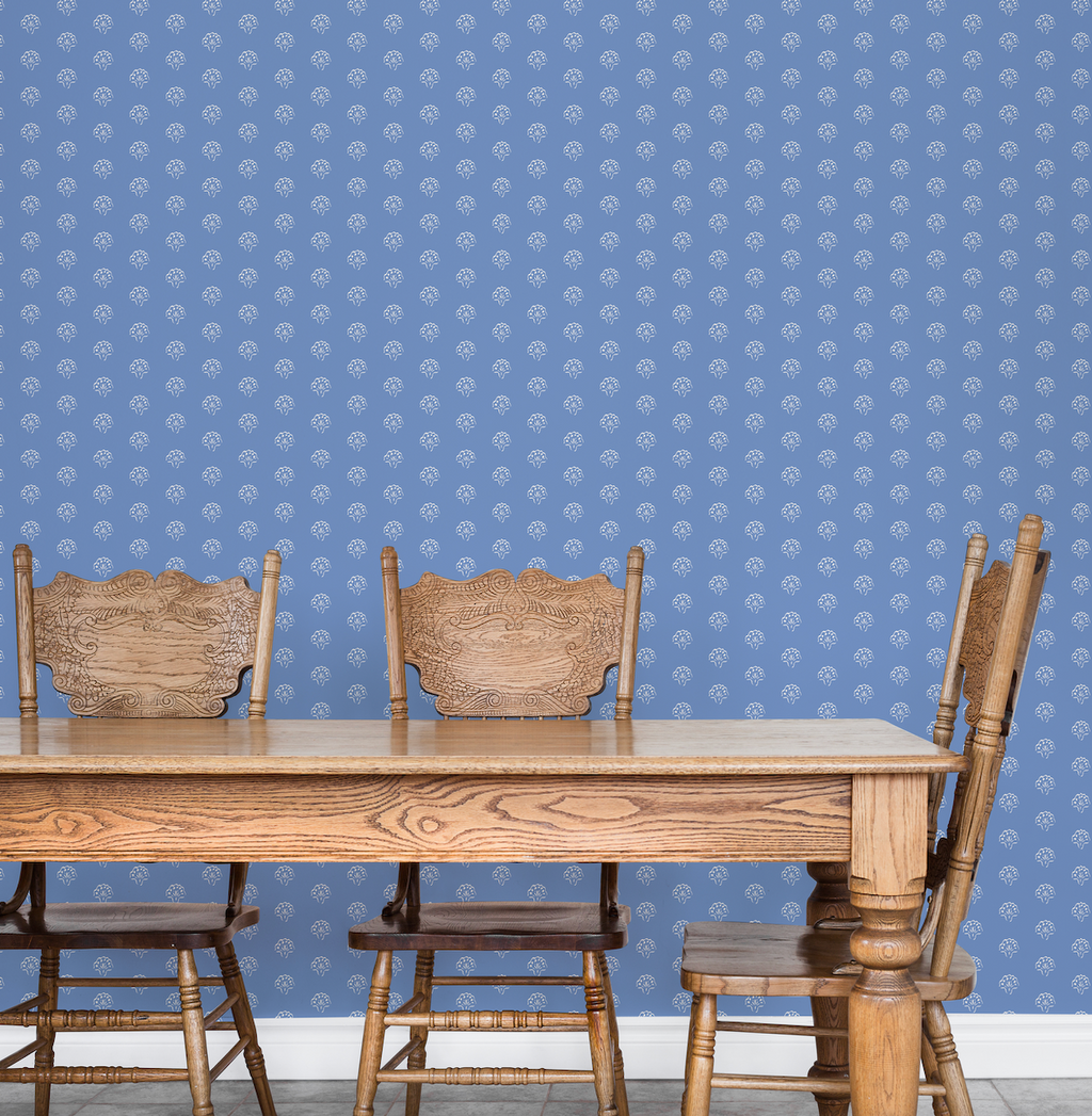 Hartley Wallpaper in Green, Blue, White & Cream - Traditional