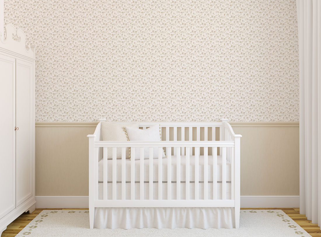 Romie Floral Wallpaper in Blue, White & Beige - Cottagecore Style