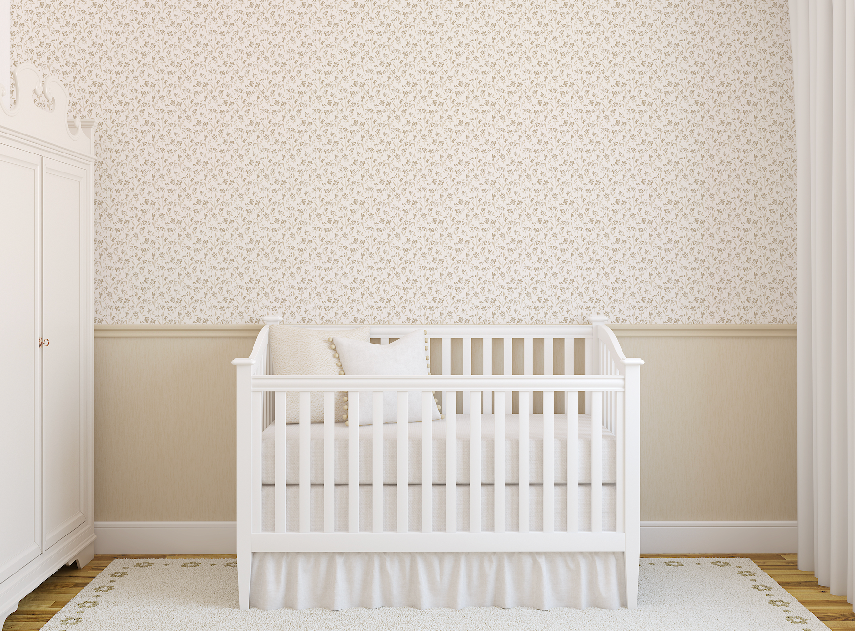 Romie Floral Wallpaper in Blue, White & Beige - Cottagecore Style