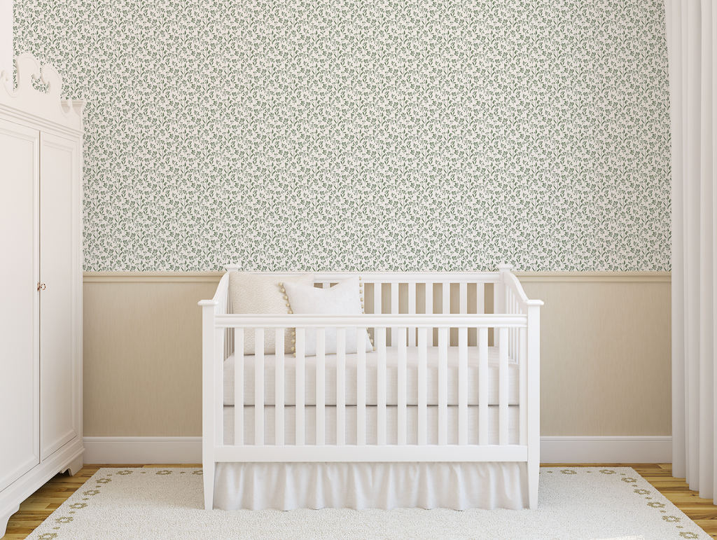 Romie Floral Wallpaper in Blue, White & Beige - Cottagecore Style