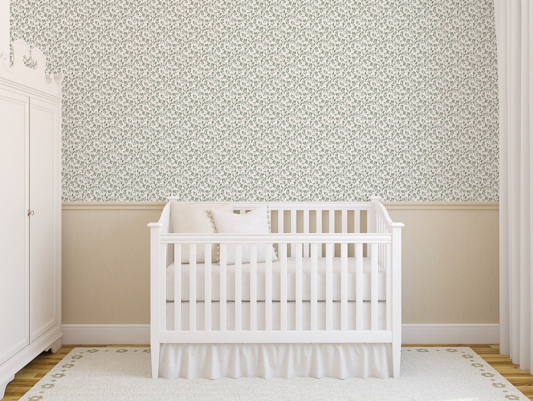 Romie Floral Wallpaper in Blue, White & Beige - Cottagecore Style
