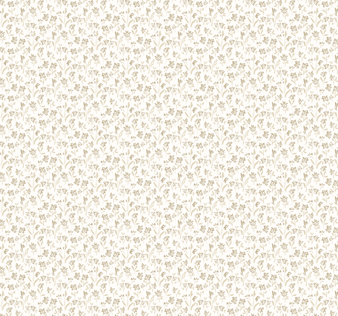 Romie Floral Wallpaper in Blue, White & Beige - Cottagecore Style