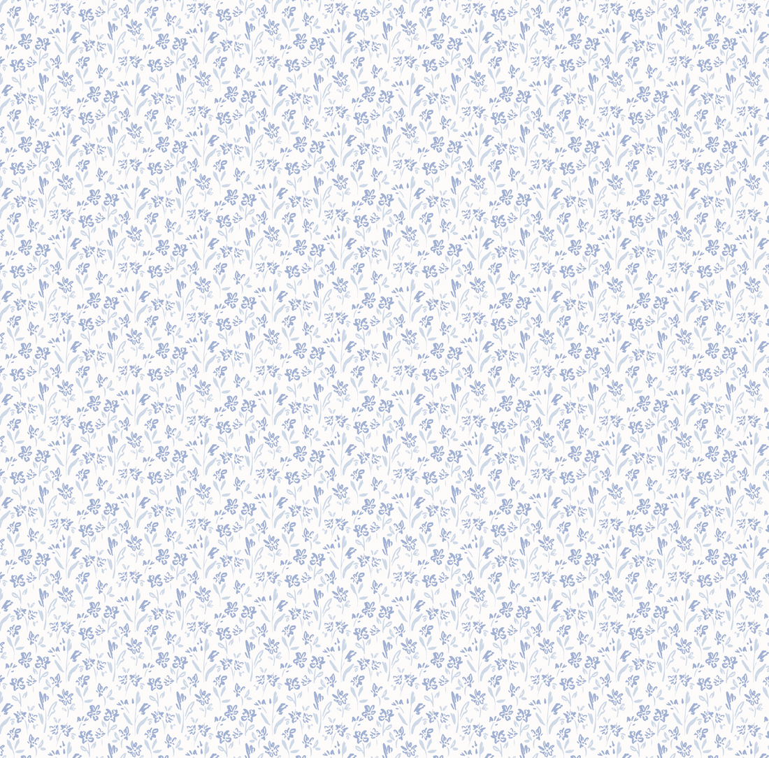 Romie Floral Wallpaper in Blue, White & Beige - Cottagecore Style