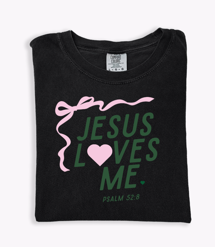 Jesus Loves Me Ribbon Graphic Unisex Tee - Comfort Colors