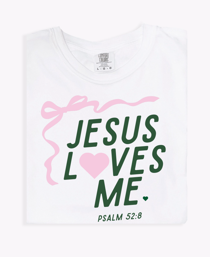 Jesus Loves Me Ribbon Graphic Unisex Tee - Comfort Colors