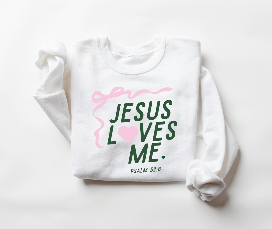 Jesus Loves Me Ribbon Graphic Adult Sweatshirt - Relaxed Fit