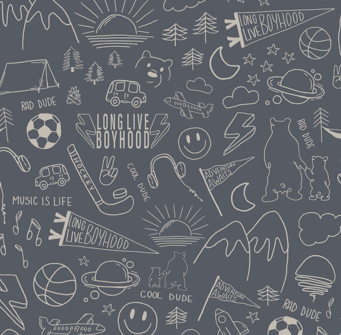 Ozzy Abstract Wallpaper - Navy & White Bohemian Peel and Stick