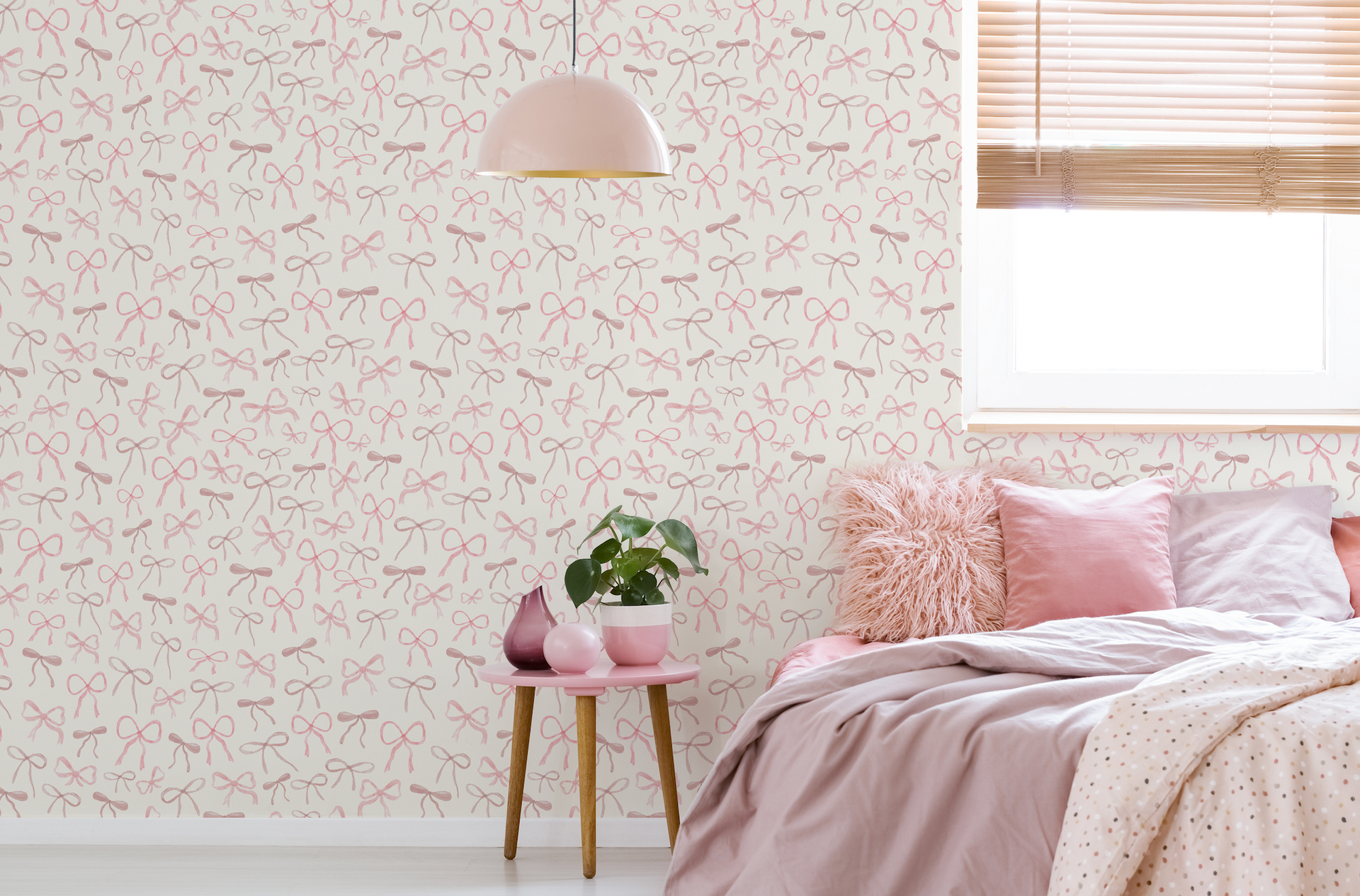 Persephone Whimsical Romantic Wallpaper in Pink and White