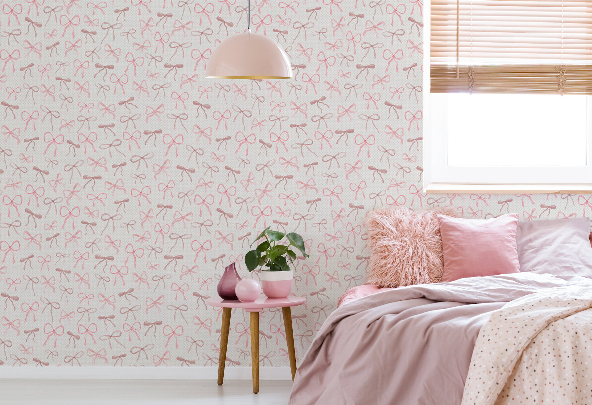 Persephone Whimsical Romantic Wallpaper in Pink and White