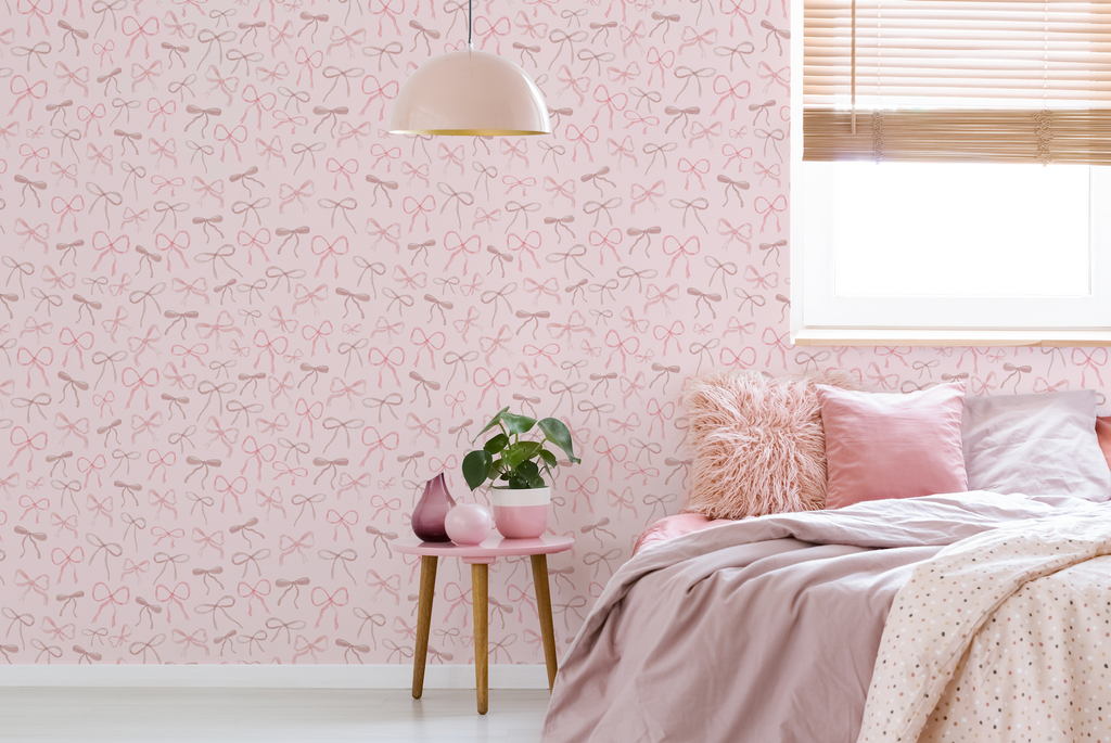 Persephone Whimsical Romantic Wallpaper in Pink and White