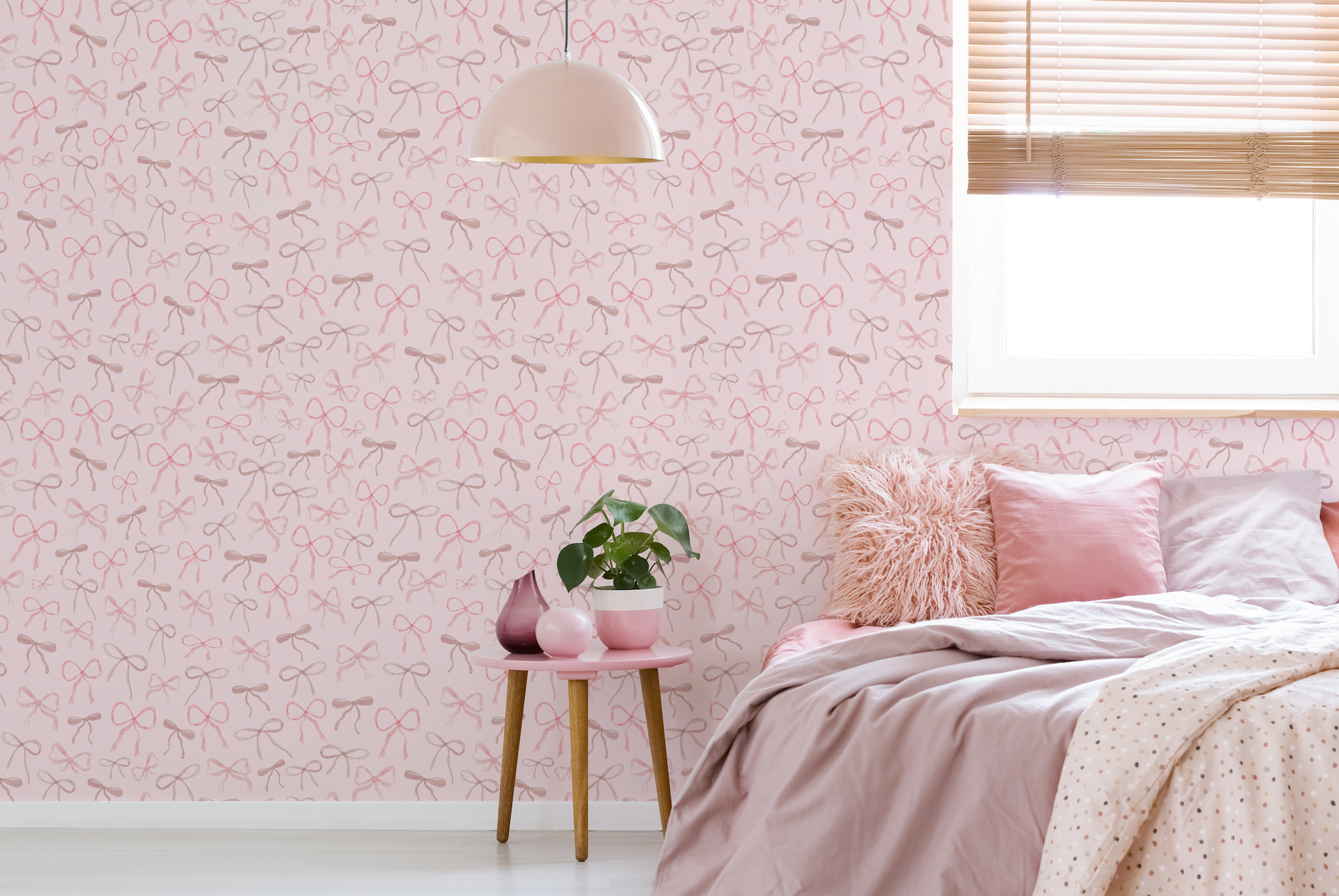 Persephone Whimsical Romantic Wallpaper in Pink and White