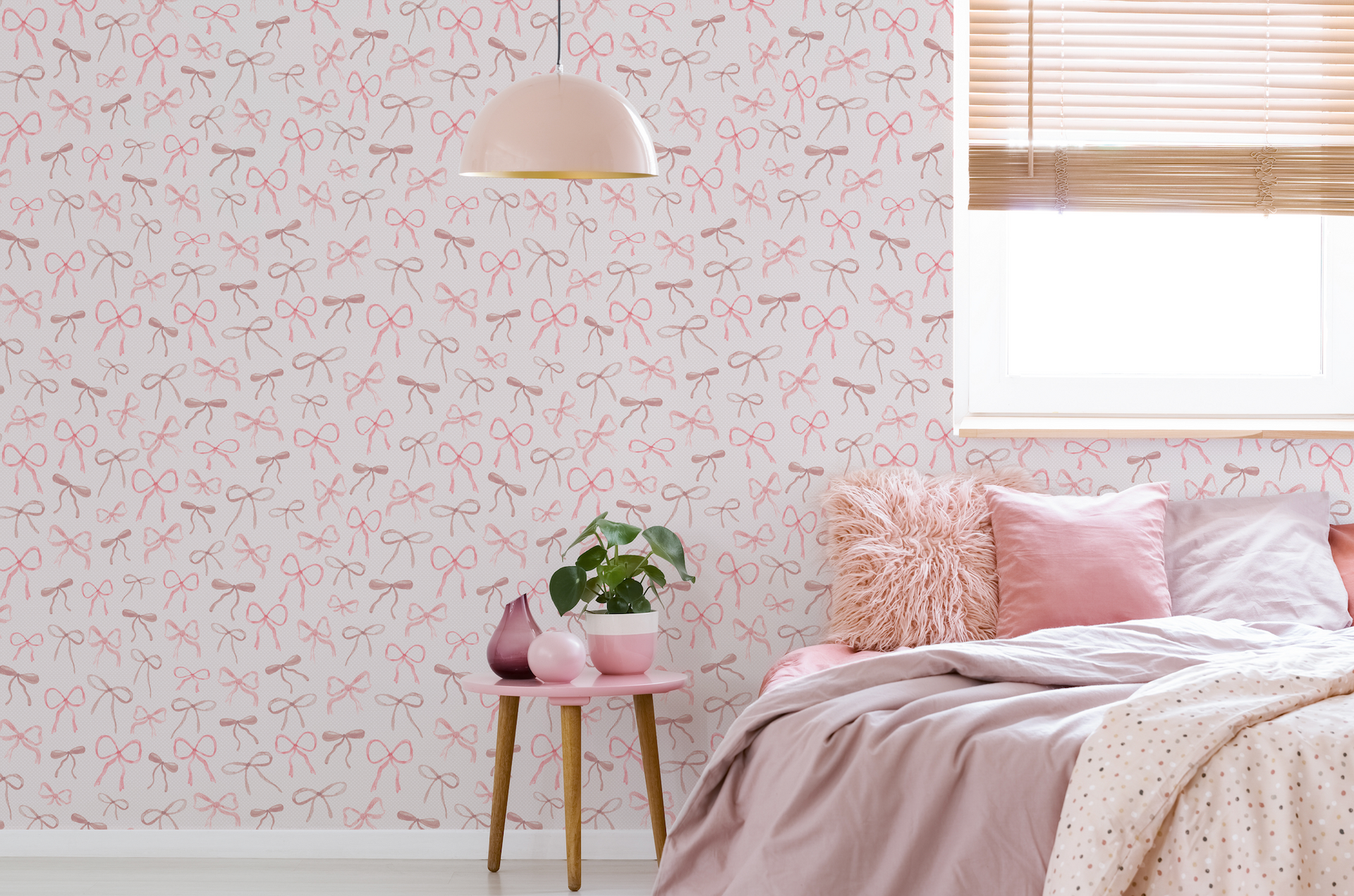 Persephone Whimsical Romantic Wallpaper in Pink and White