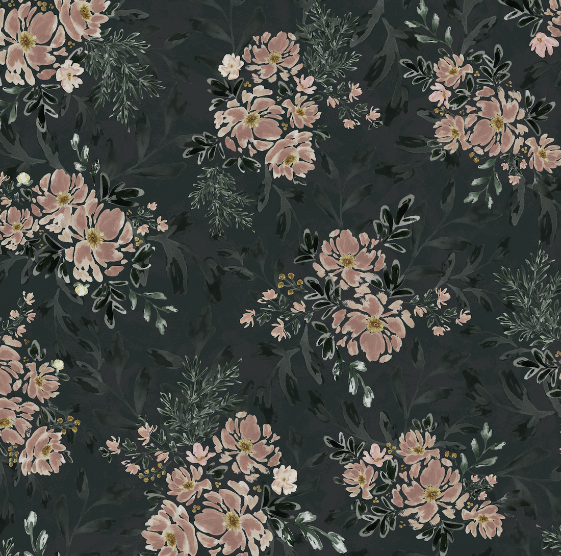Ethel Floral Wallpaper in Pink, Green, White & Dark-Grey