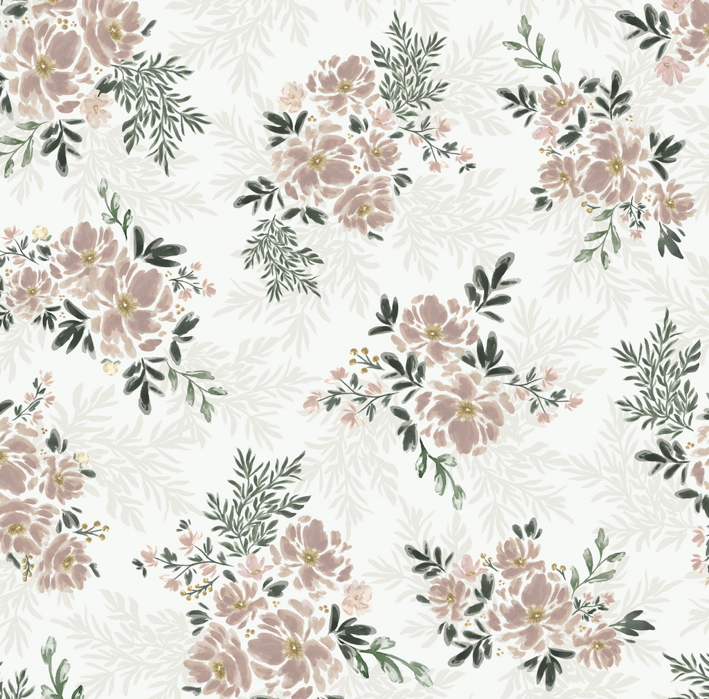 Ethel Floral Wallpaper in Pink, Green, White & Dark-Grey
