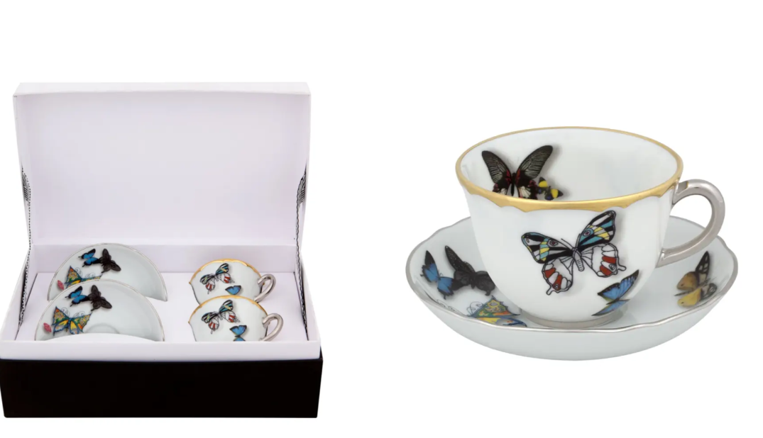 Christian Lacroix X Vista Alegre Butterfly Parade espresso cup and saucer set with butterfly pattern
