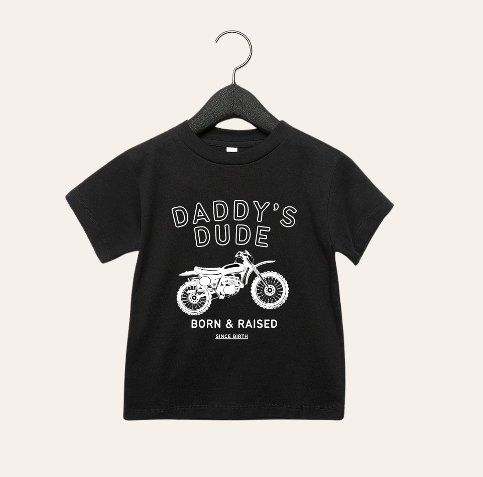Daddy's Dude Born & Raised Graphic Tee for Kids - Black and White