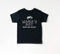 Unisex kids' black and white graphic tee reading Mama's Boy Born & Raised.