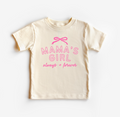Child wearing Mama's Girl Always + Forever graphic tee in cream and pink