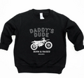 Daddy's Dude Born & Raised graphic pullover for kids in black and white