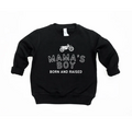 Unisex Mama's Boy Born & Raised graphic crewneck pullover in black and white