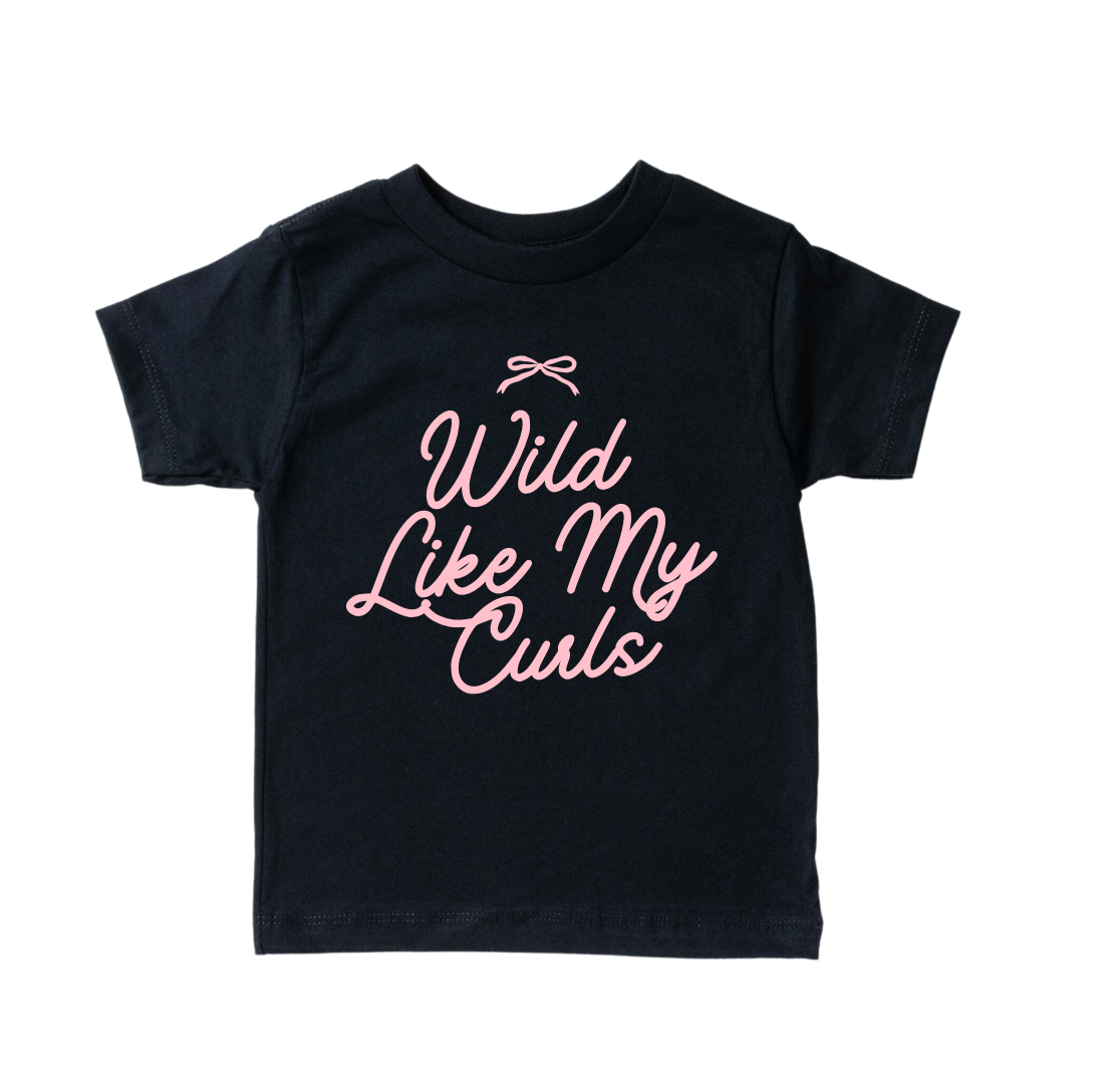 Wild Like My Curls Bow Kids Graphic Tee - Soft Cotton Casual Top