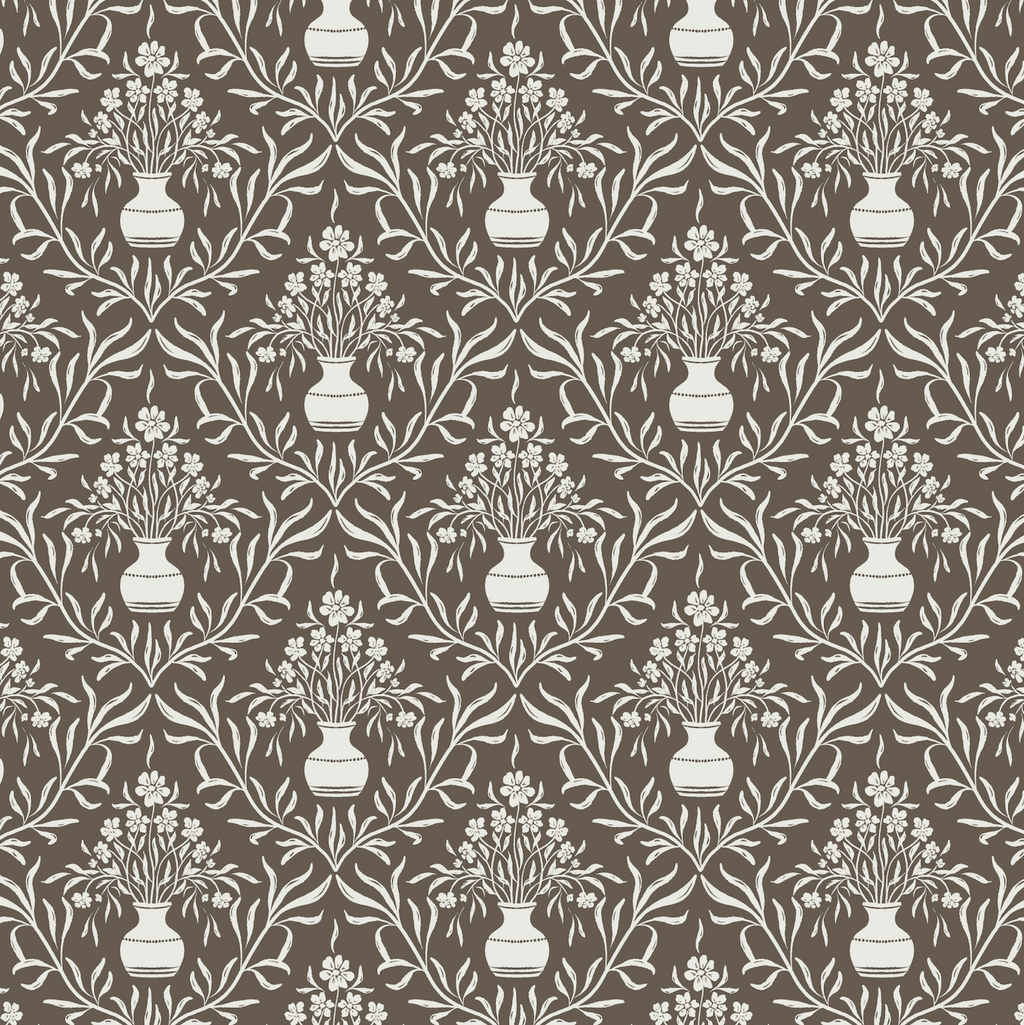 Adela Grey and White Floral Transitional Wallpaper