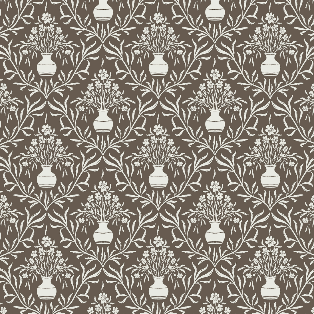 Adela Grey and White Floral Transitional Wallpaper
