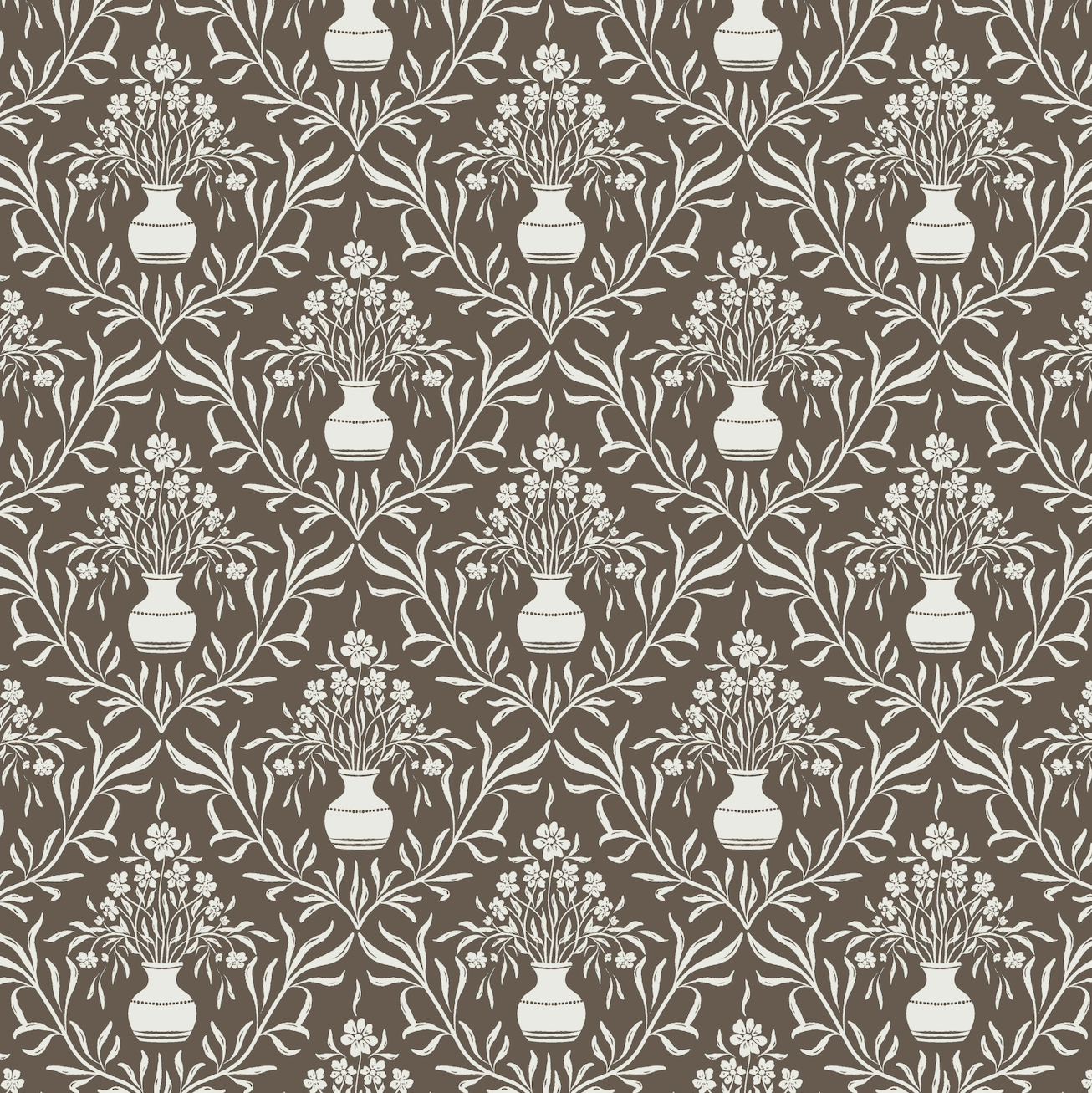 Adela Grey and White Floral Transitional Wallpaper