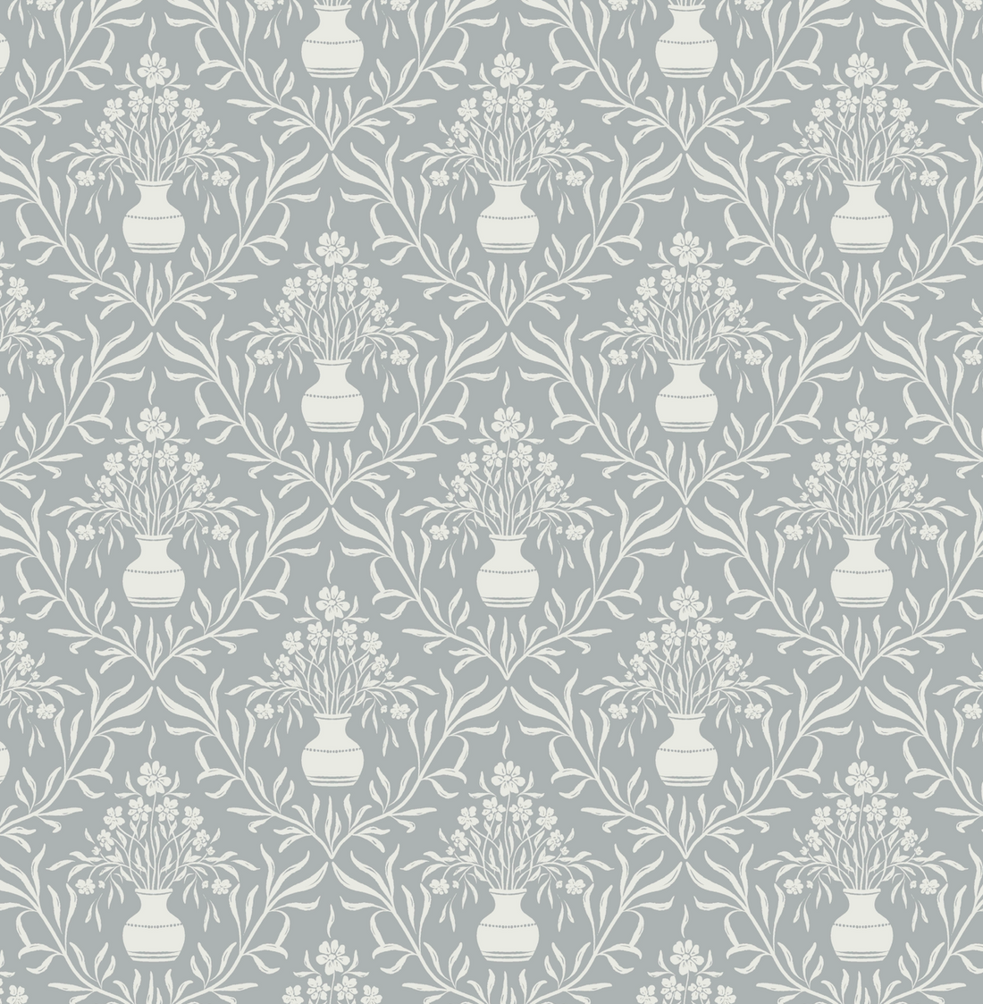 Adela Grey and White Floral Transitional Wallpaper